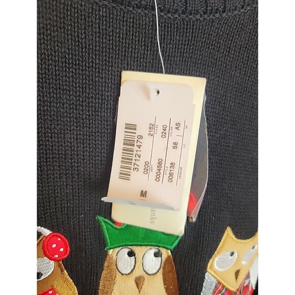 NWT Christopher & Banks Christmas Black Owl Knit Pullover Sweater Size Medium - Picture 7 of 15